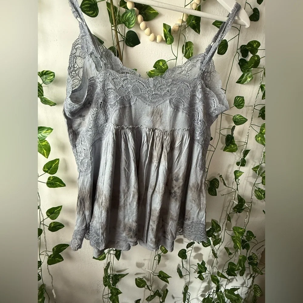 Free People Gray Tie Front Pleated Camisole